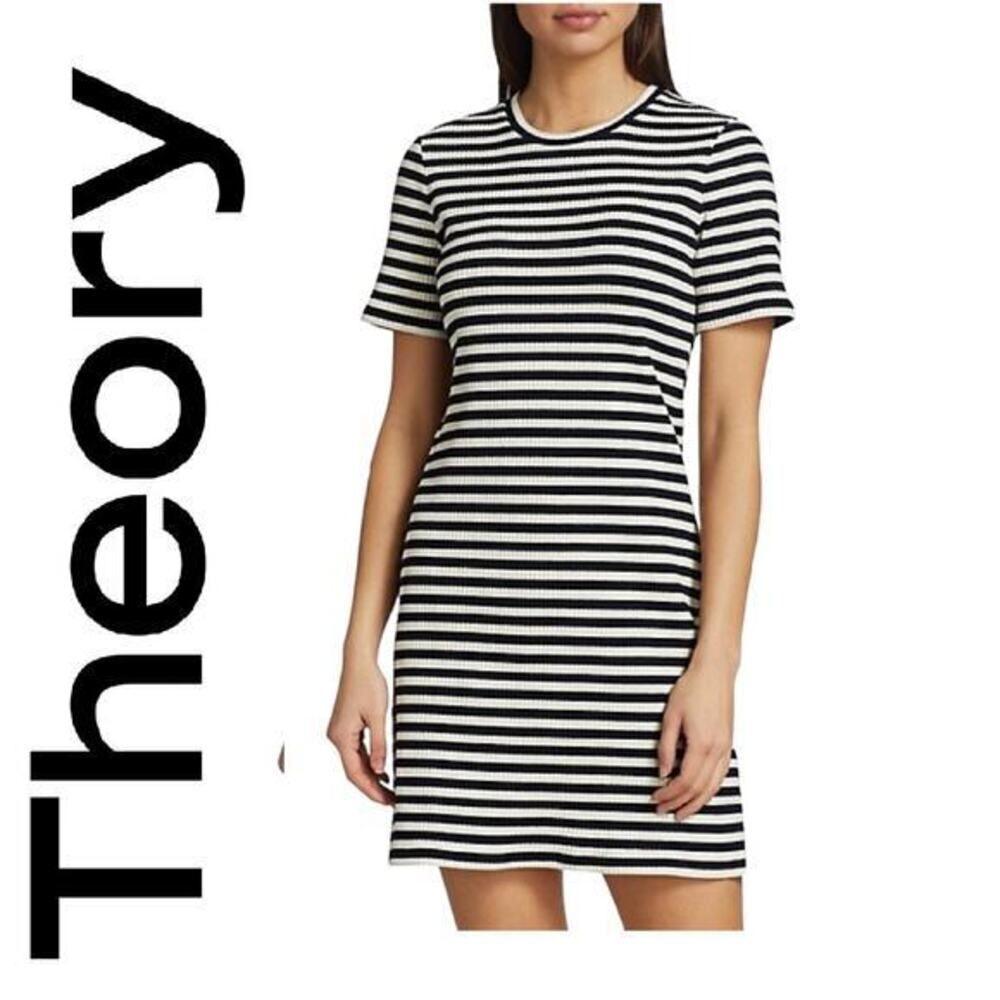 Theory Navy blue horizontal Stripe t-shirt mini shift dress size Medium M